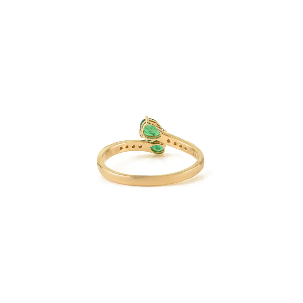 14K Yellow Gold Emerald & Diamond Minimal Bypass Ring Wholesale Price Jewelry Manufacturer