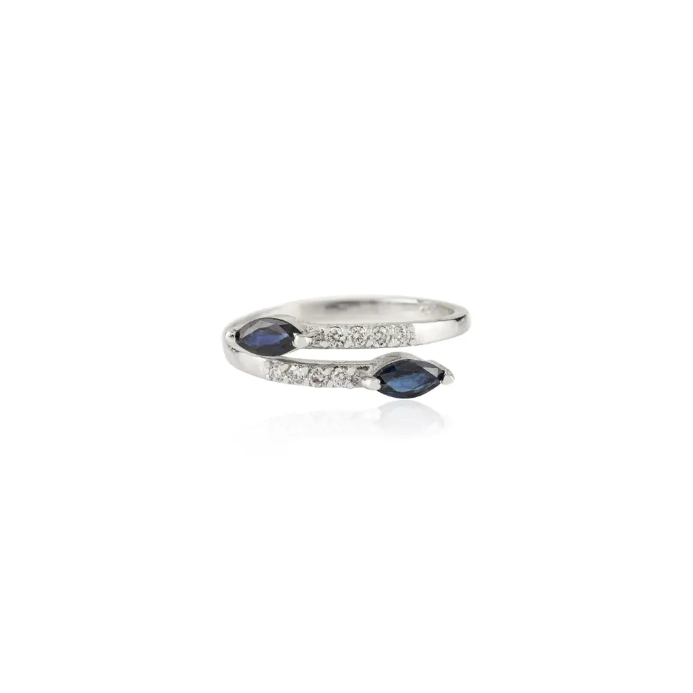 Customized Blue Sapphire & Diamond 14K Real Gold Handmade Bypass Rings Everyday Jewelry