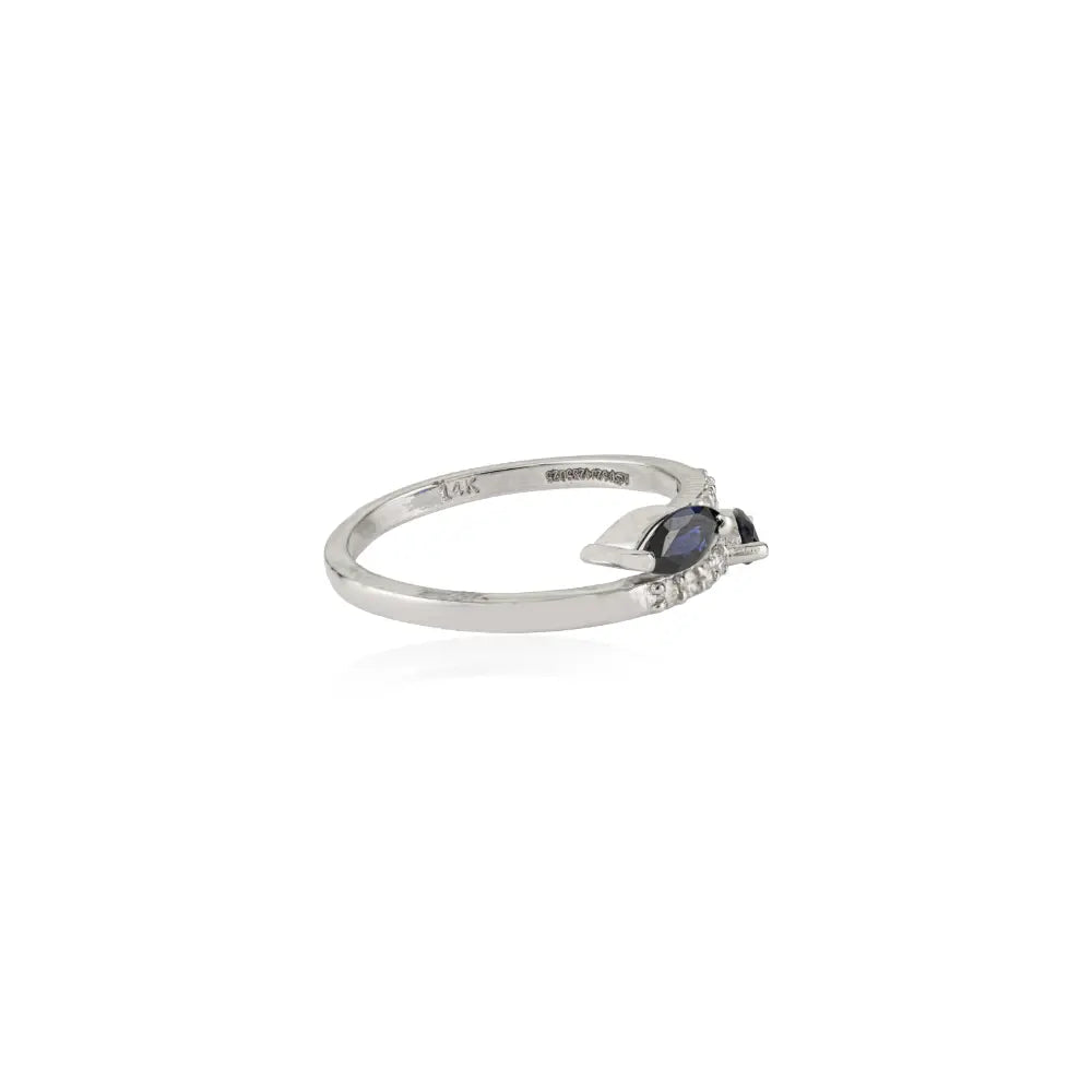 Customized Blue Sapphire & Diamond 14K Real Gold Handmade Bypass Rings Everyday Jewelry