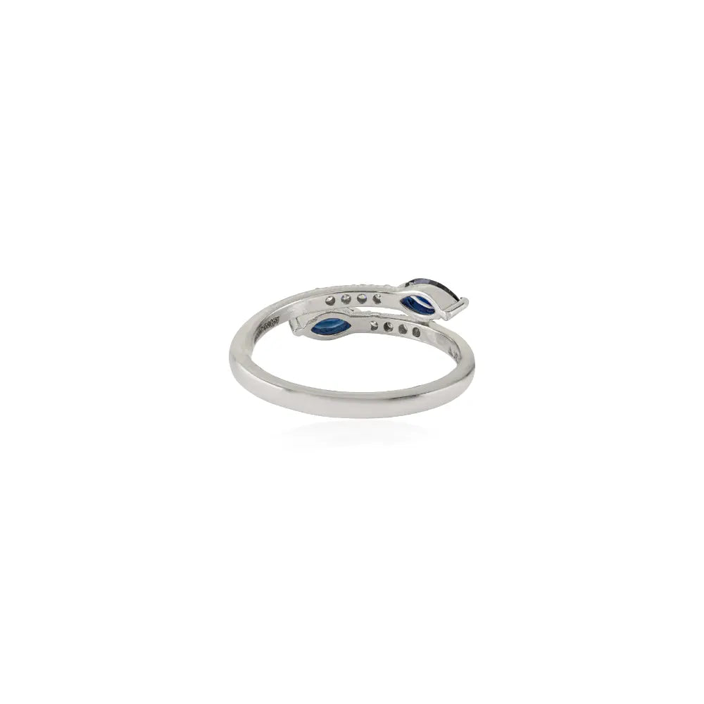 Customized Blue Sapphire & Diamond 14K Real Gold Handmade Bypass Rings Everyday Jewelry