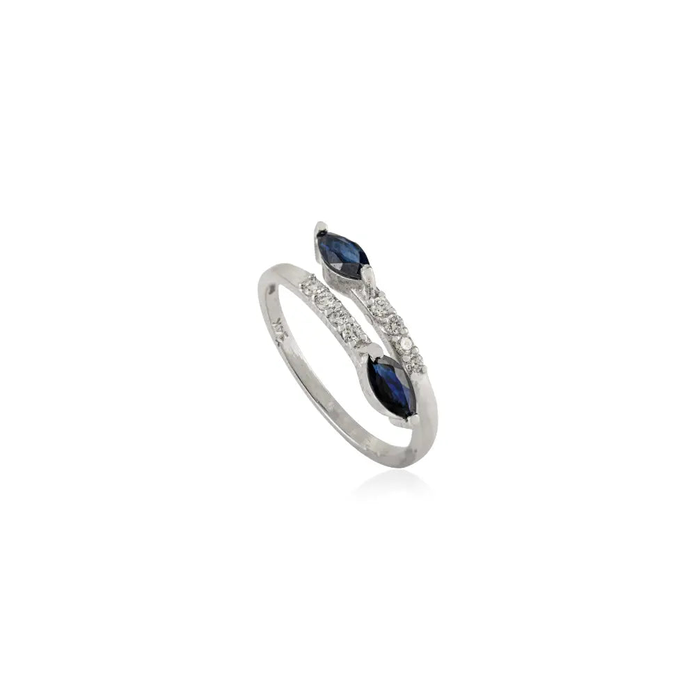 Customized Blue Sapphire & Diamond 14K Real Gold Handmade Bypass Rings Everyday Jewelry