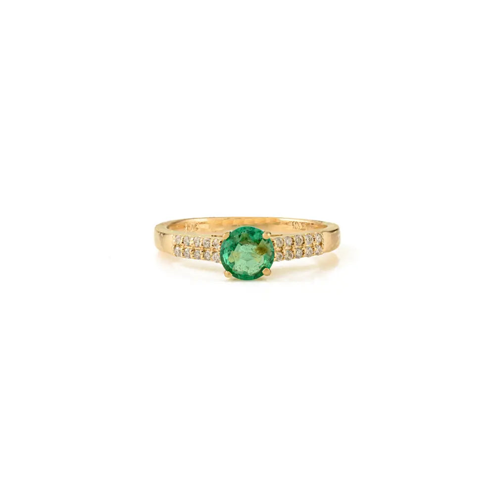 Round Brilliant Cut Emerald & Diamond 14K Yellow Gold Double Layer Band Ring Stackable Jewelry