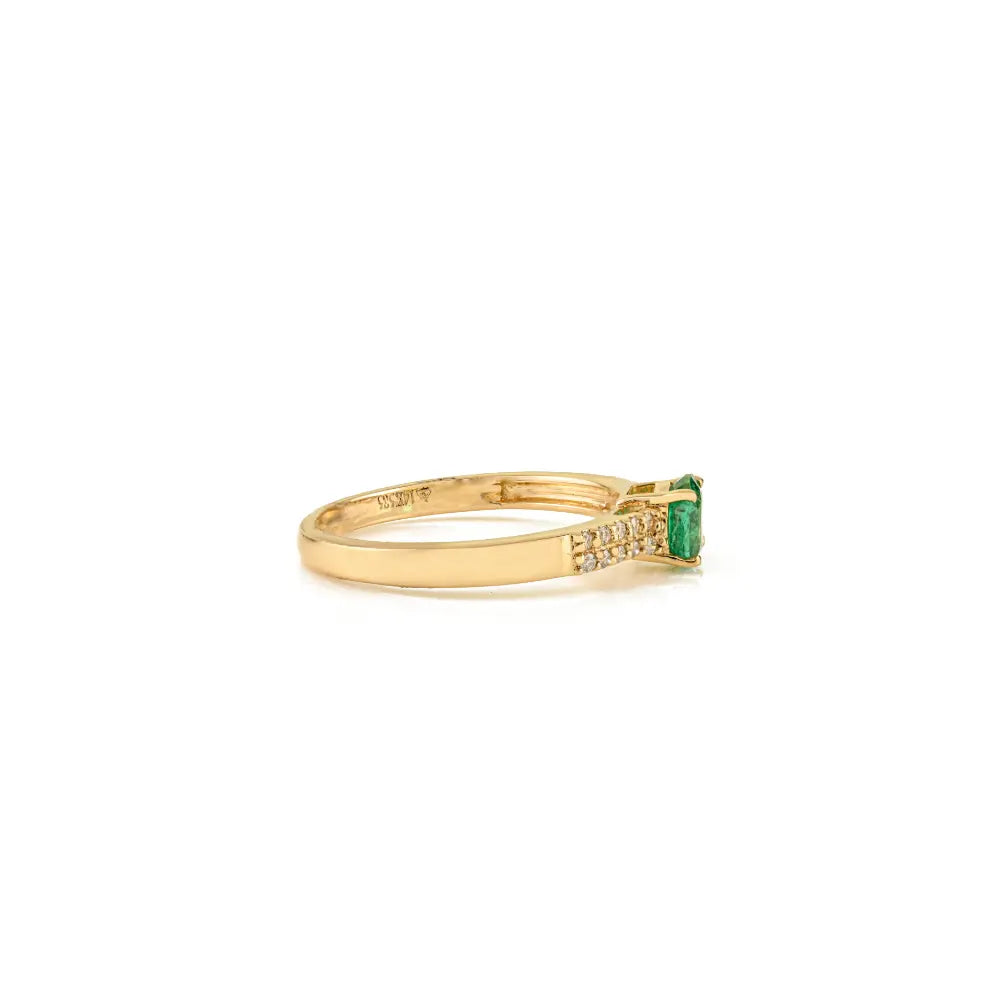 Round Brilliant Cut Emerald & Diamond 14K Yellow Gold Double Layer Band Ring Stackable Jewelry