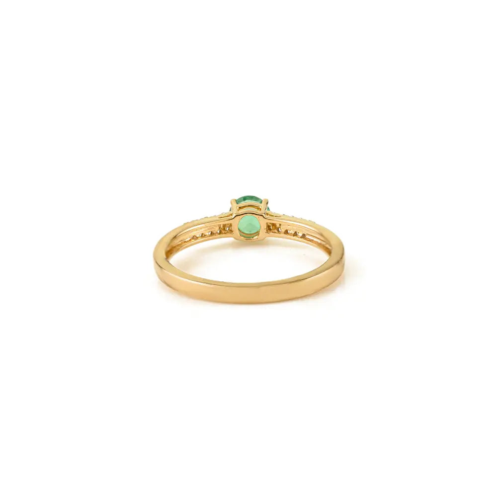 Round Brilliant Cut Emerald & Diamond 14K Yellow Gold Double Layer Band Ring Stackable Jewelry