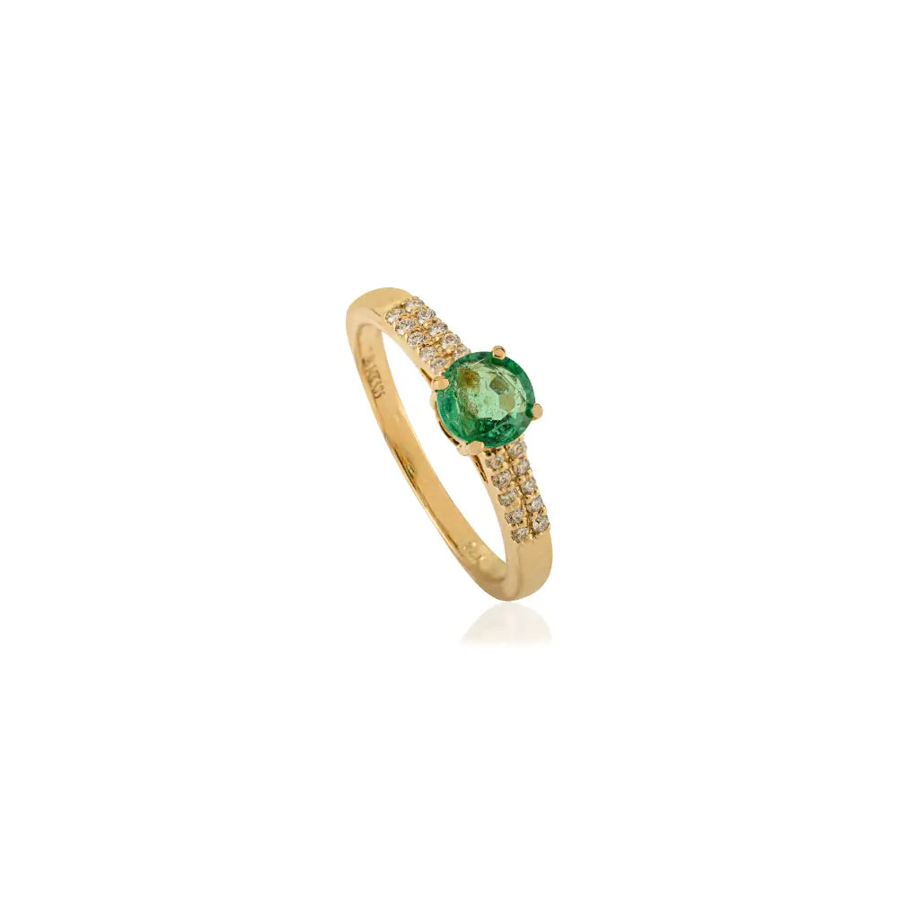 Round Brilliant Cut Emerald & Diamond 14K Yellow Gold Double Layer Band Ring Stackable Jewelry