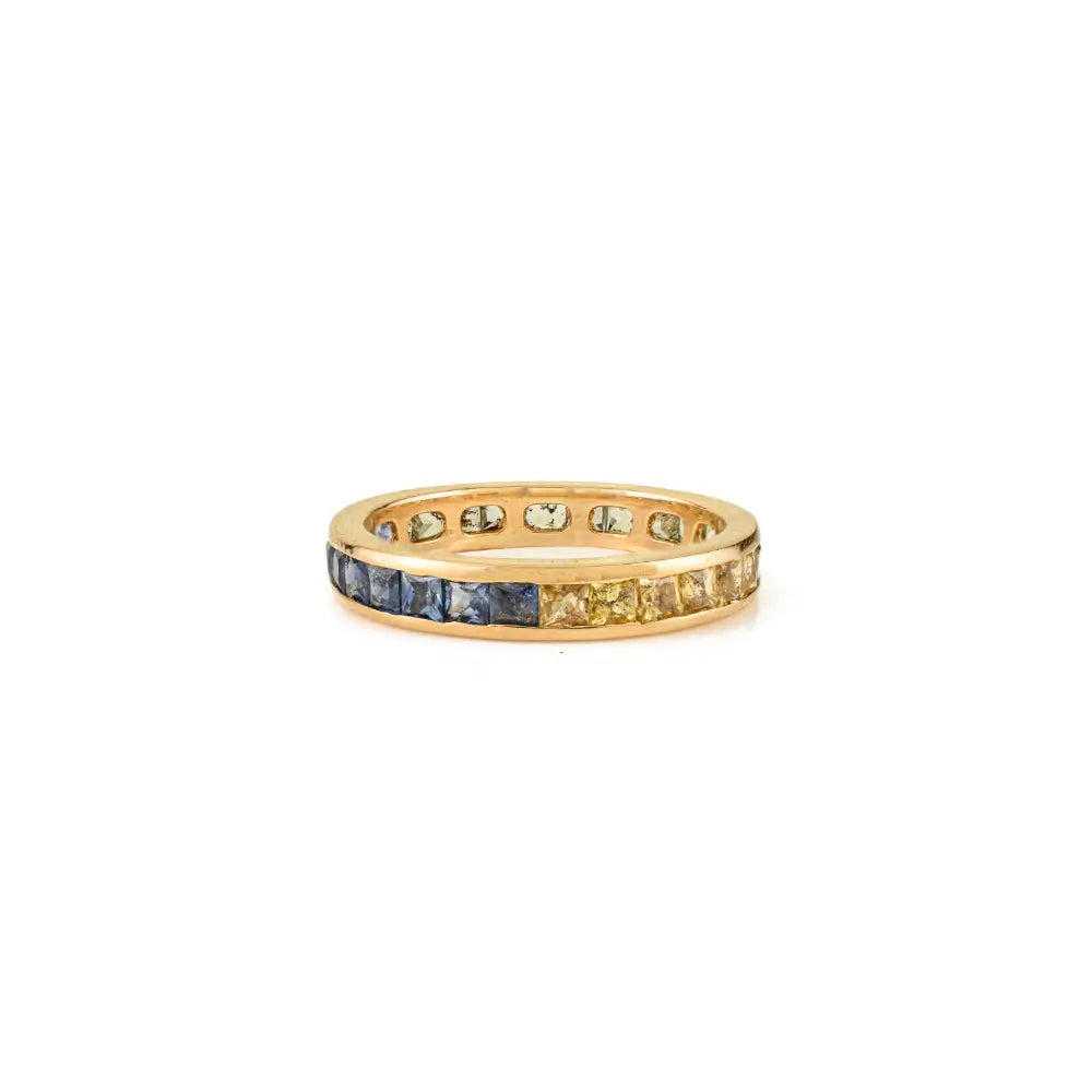 Stunning Square Cut Multi Sapphire Channel Set Full Eternity Band Ring K14 Real Yellow Gold