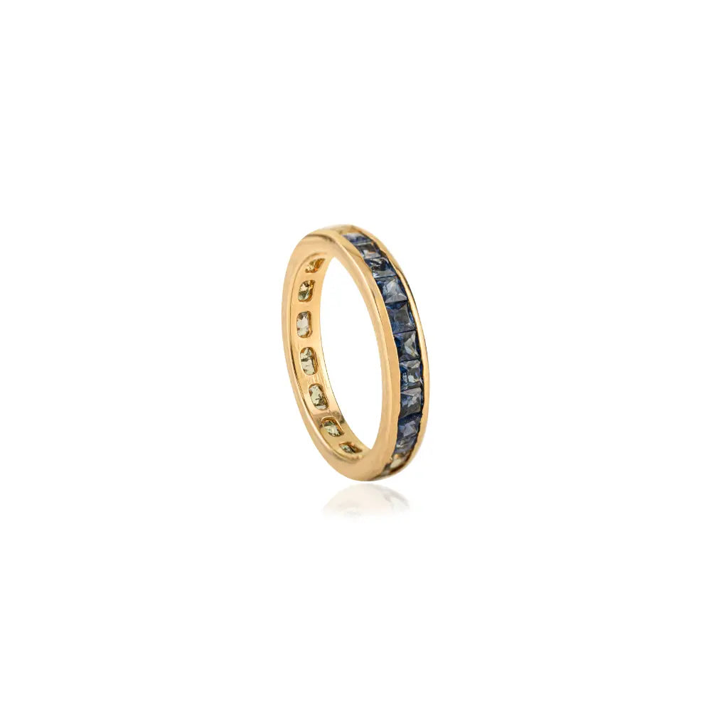 Stunning Square Cut Multi Sapphire Channel Set Full Eternity Band Ring K14 Real Yellow Gold