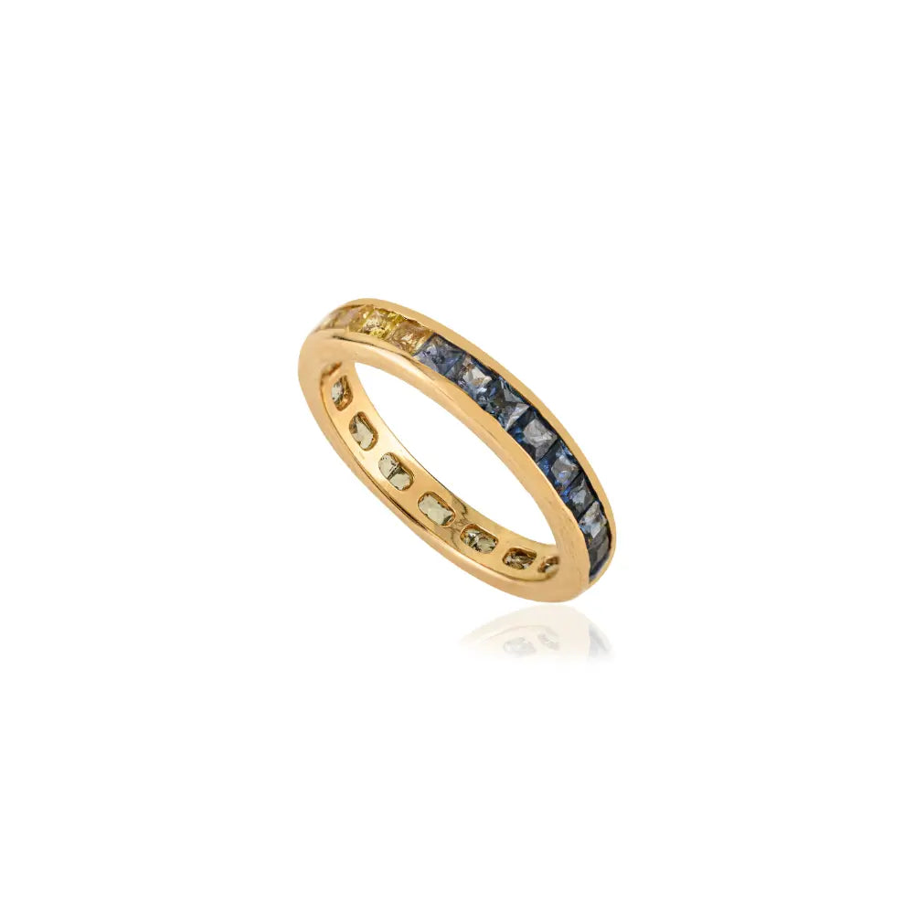 Stunning Square Cut Multi Sapphire Channel Set Full Eternity Band Ring K14 Real Yellow Gold
