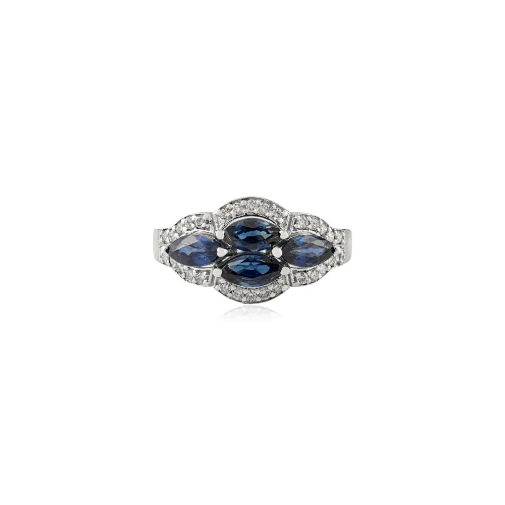 Unique Designer Blue Sapphire & Diamond Vintage Style Gemstone Ring Solid 14K Gold