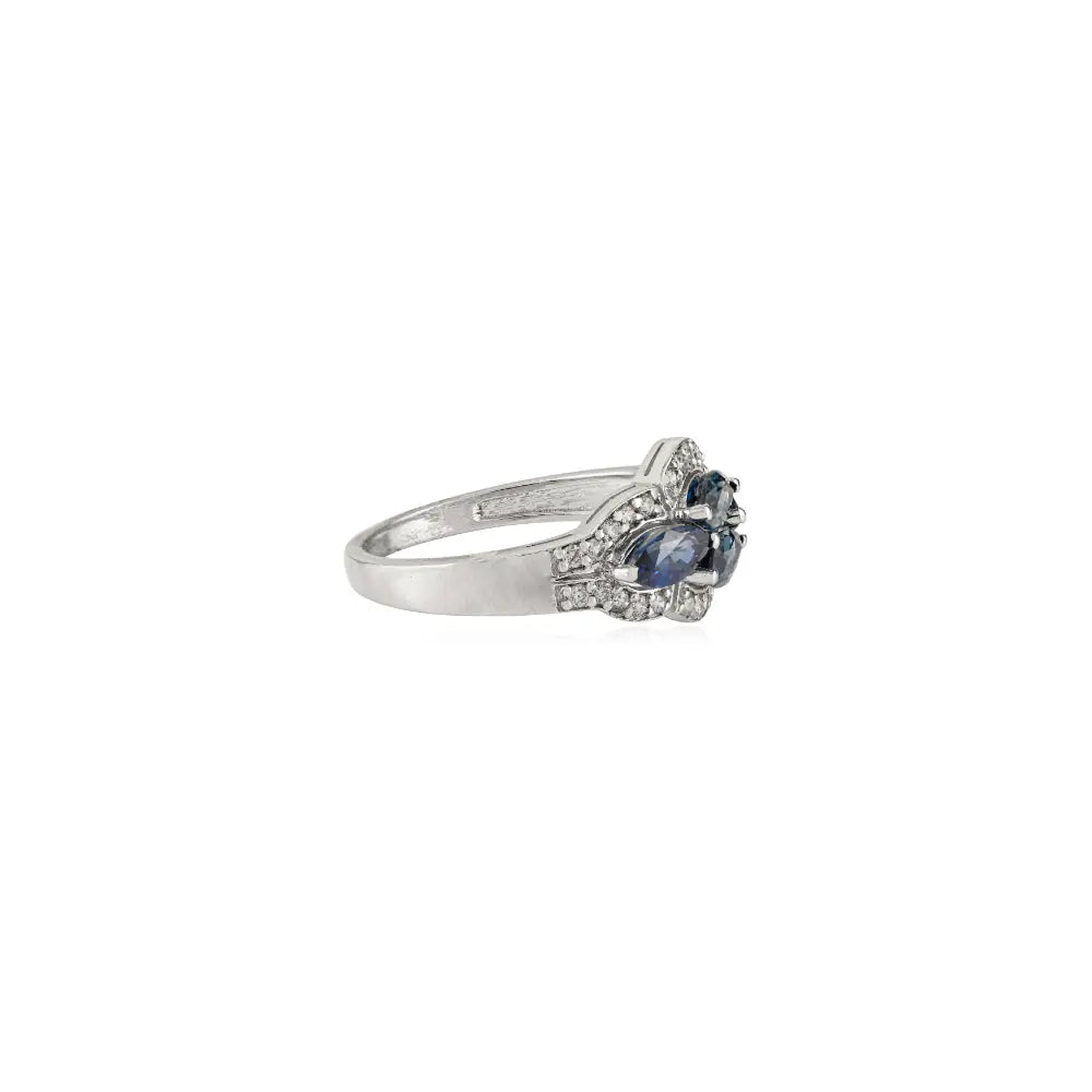 Unique Designer Blue Sapphire & Diamond Vintage Style Gemstone Ring Solid 14K Gold