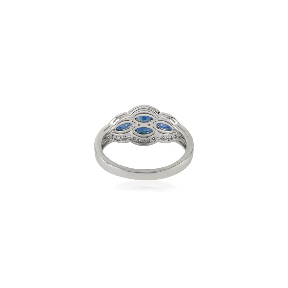 Unique Designer Blue Sapphire & Diamond Vintage Style Gemstone Ring Solid 14K Gold