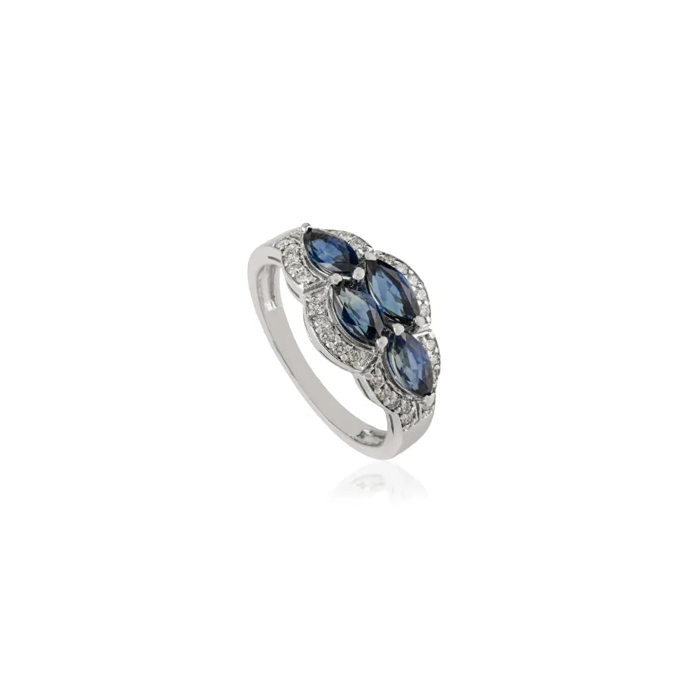 Unique Designer Blue Sapphire & Diamond Vintage Style Gemstone Ring Solid 14K Gold