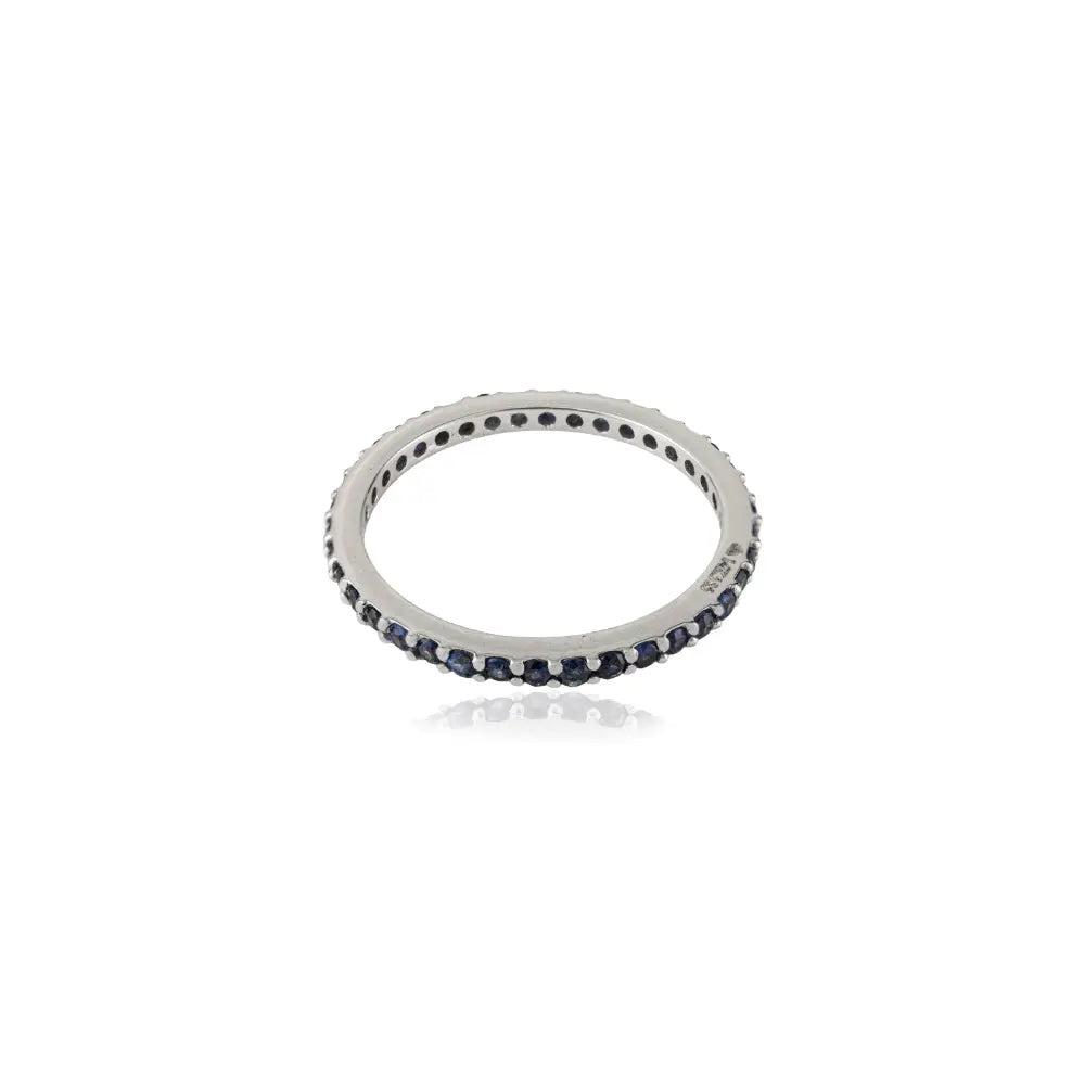 Pave Setting Blue Sapphire Minimalist Stacking Band Ring Graduation Gift 14K White Gold