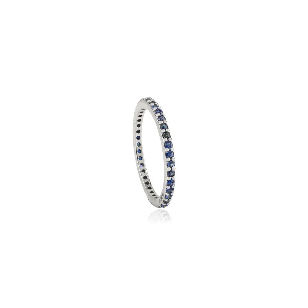 Pave Setting Blue Sapphire Minimalist Stacking Band Ring Graduation Gift 14K White Gold