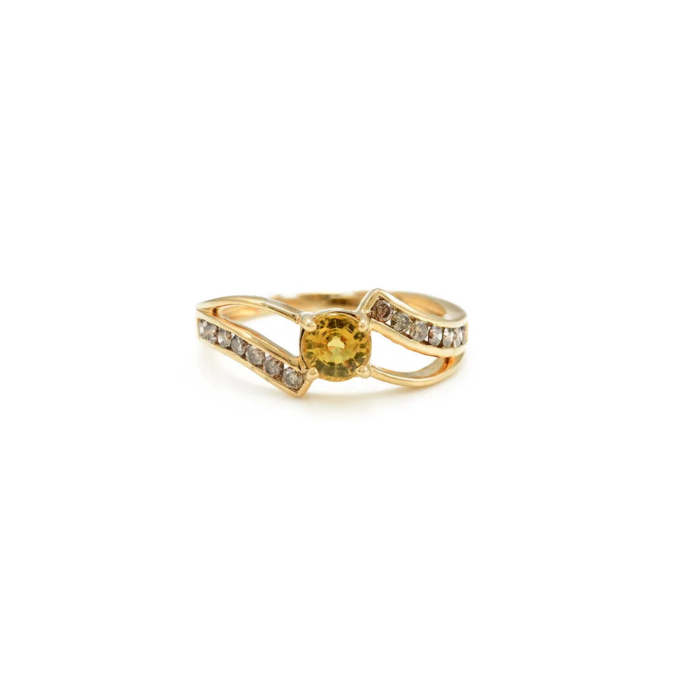 Customization Authentic Yellow Sapphire & Diamond 18K Solid Yellow Gold Ring