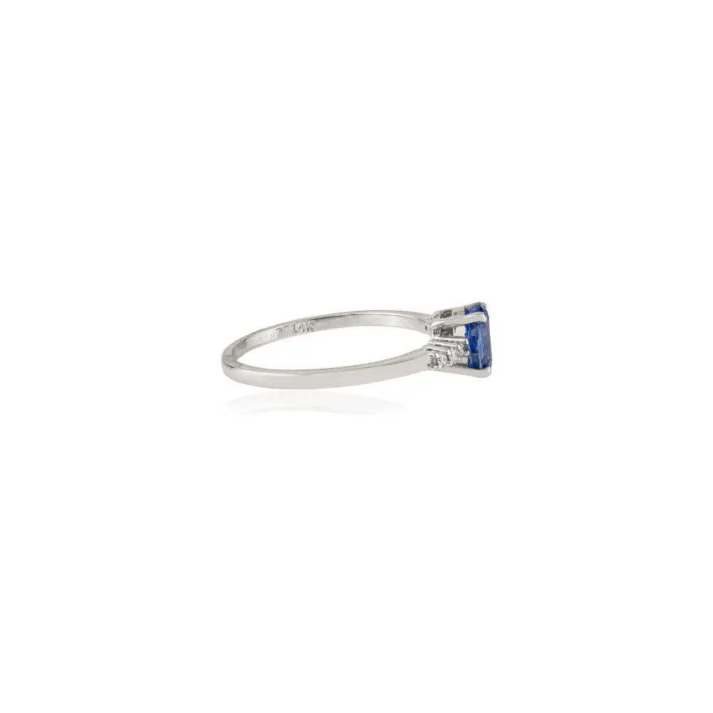 Simple Elegant Blue Sapphire & Diamond 14K White Gold Stackable Gemstone Ring For Women