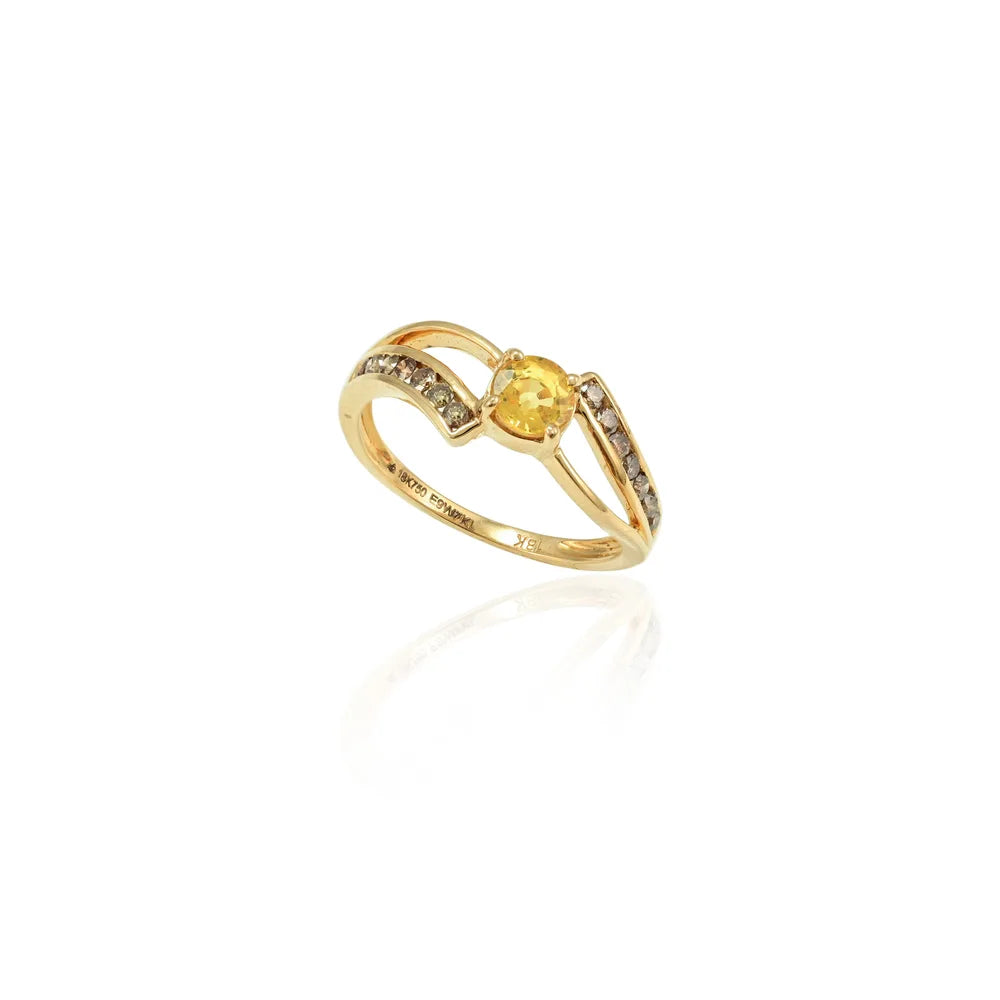 Customization Authentic Yellow Sapphire & Diamond 18K Solid Yellow Gold Ring