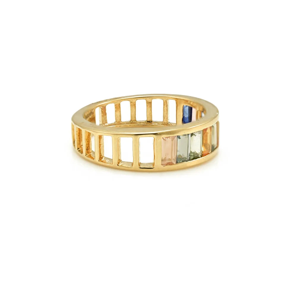 Best Selling Product Genuine Multi Sapphire 18K Fine Yellow Gold Eternity Band Ring