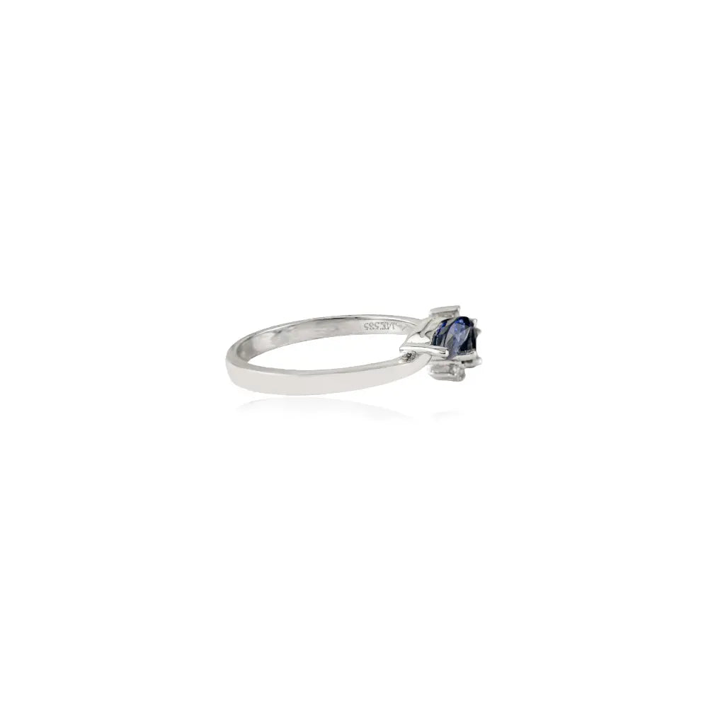 Latest Design 14K White Gold Blue Sapphire & Diamond Fine Three Stone Ring Elegant Jewelry