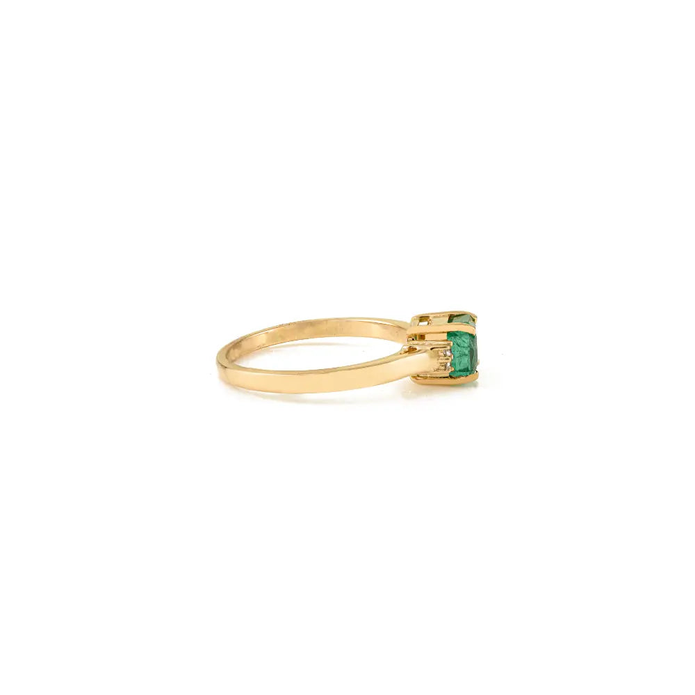 Prong Setting Emerald & Diamond Minimal Gemstone Ring Daily Wear 14K Yellow Gold Jewelry