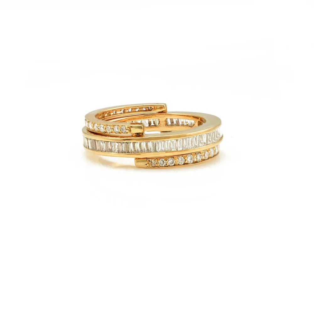 Customizable Genuine Natural Diamond 18K Solid Yellow Gold Three Row Band Ring