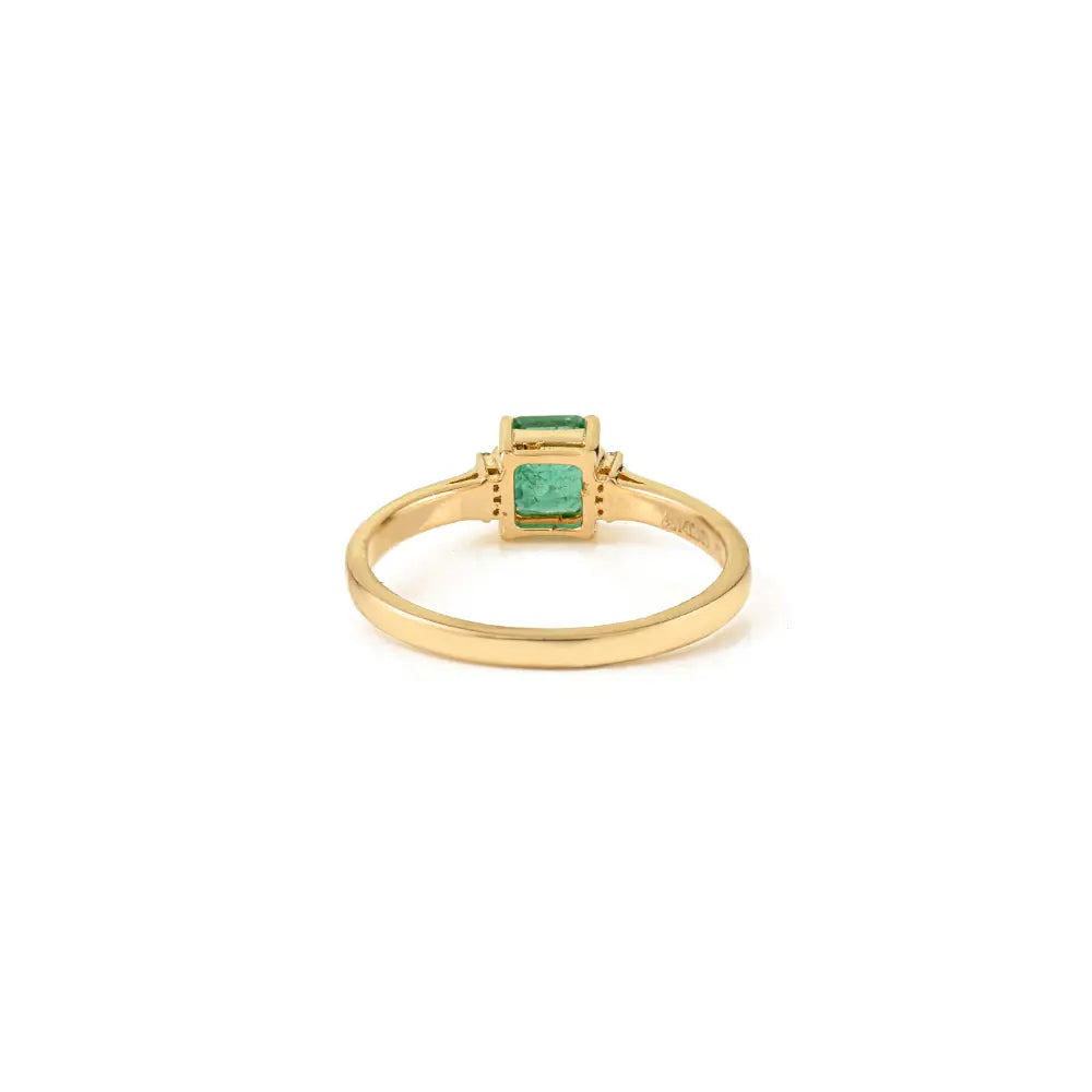 Prong Setting Emerald & Diamond Minimal Gemstone Ring Daily Wear 14K Yellow Gold Jewelry