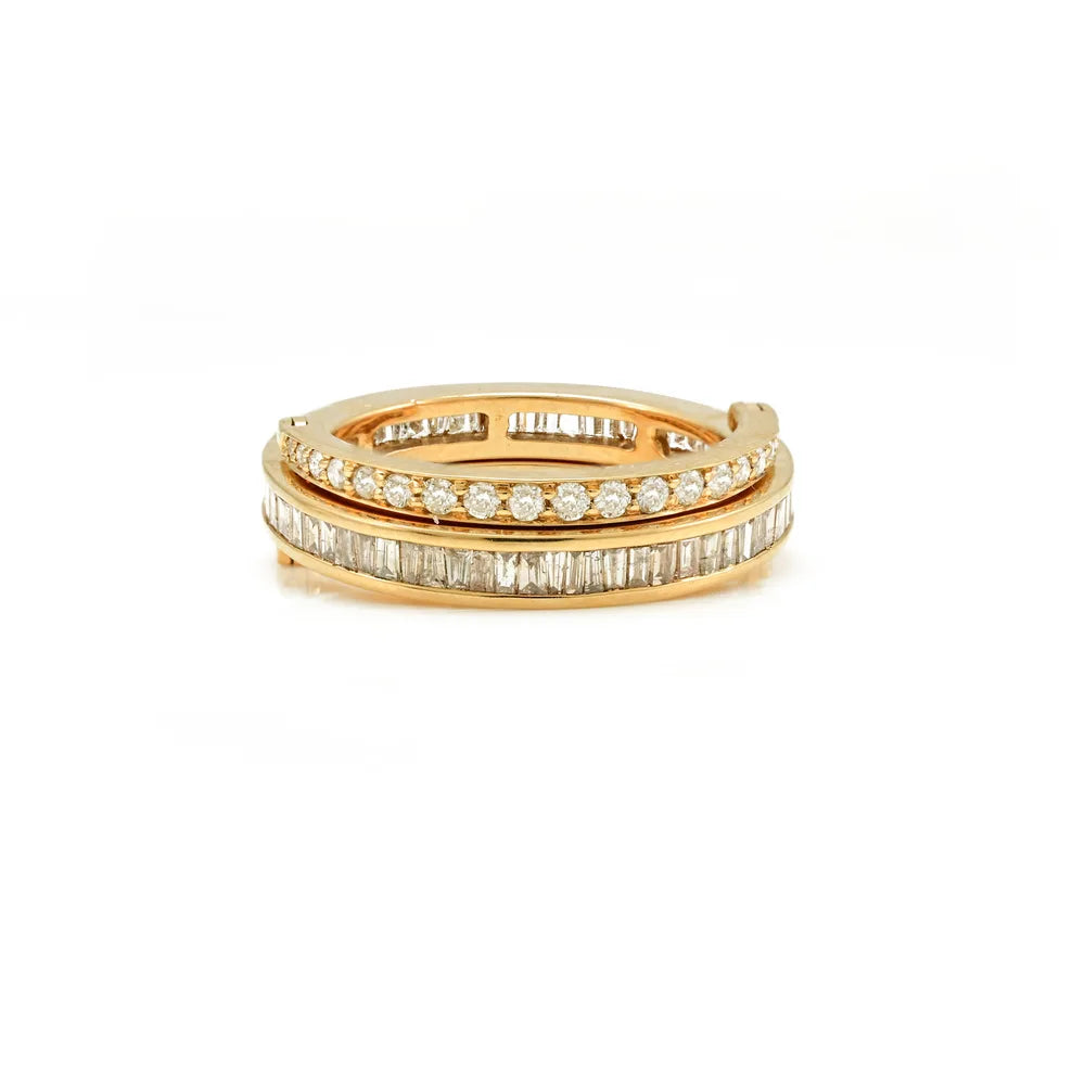 Customizable Genuine Natural Diamond 18K Solid Yellow Gold Three Row Band Ring