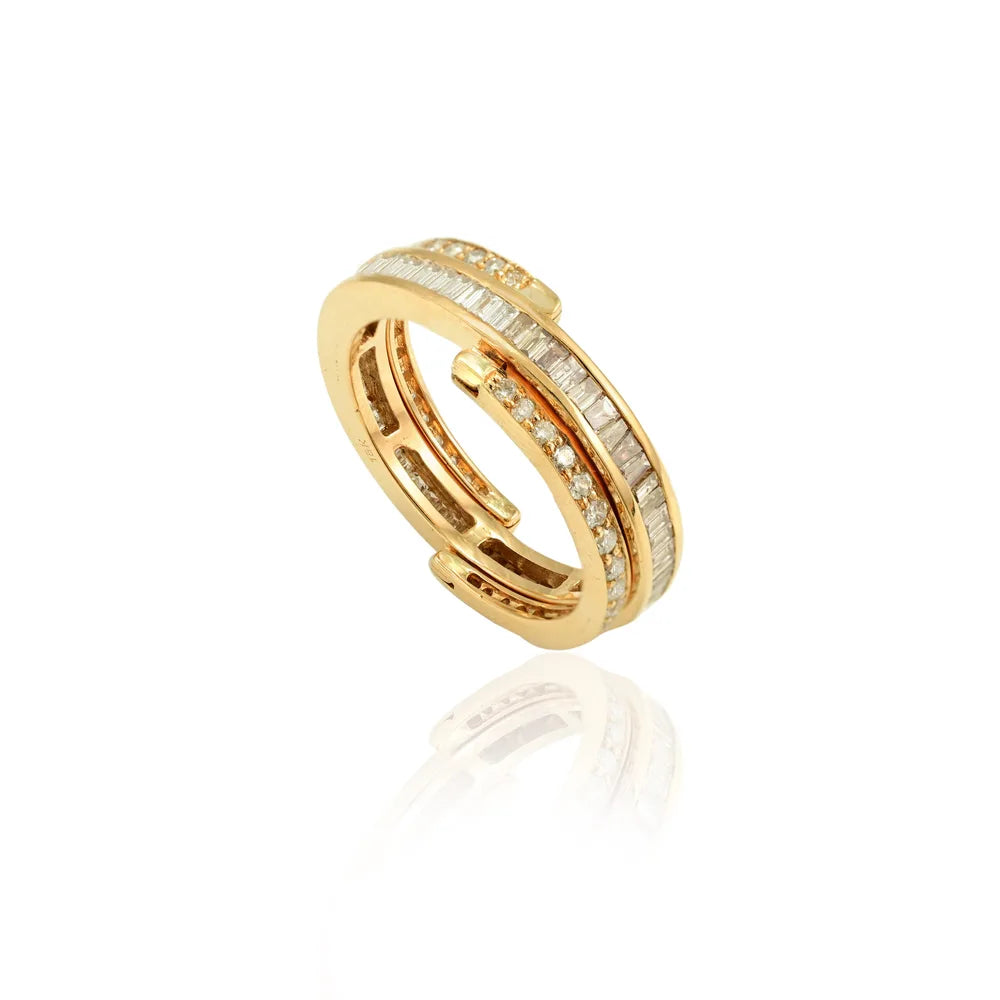 Customizable Genuine Natural Diamond 18K Solid Yellow Gold Three Row Band Ring