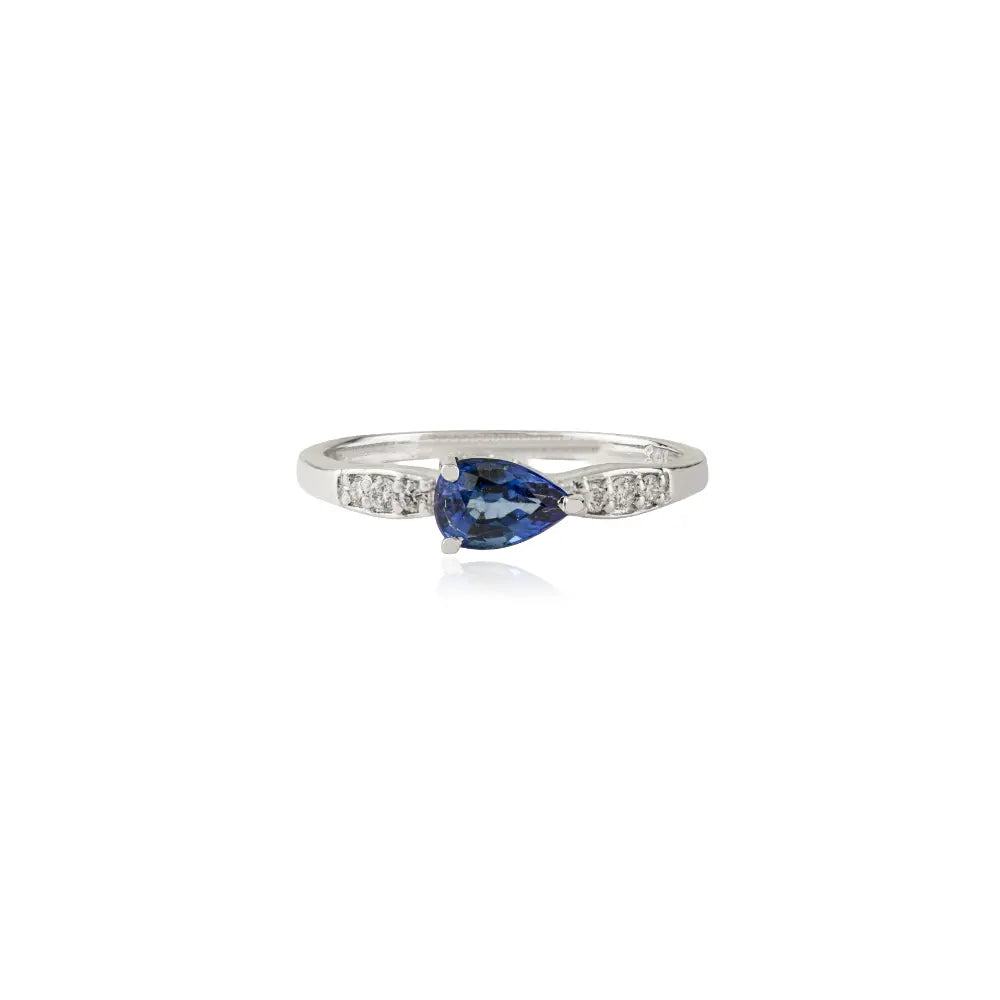 5.5x4 mm Pear Shape Blue Sapphire & Diamond Elegant Engagement Ring 14K White Gold