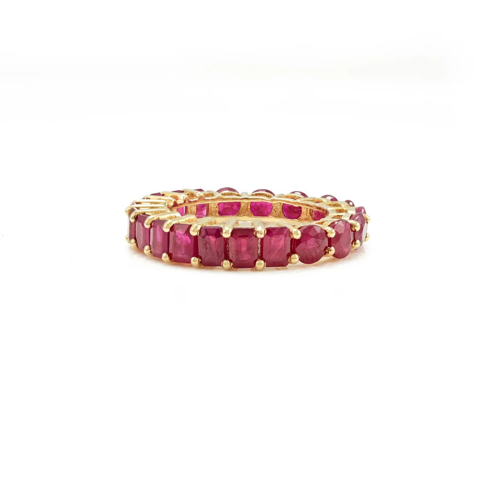 Trending Natural Precious Gemstone Ruby 14K Yellow Gold Eternity Band Ring