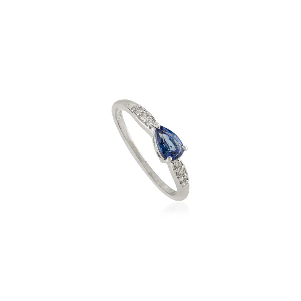 5.5x4 mm Pear Shape Blue Sapphire & Diamond Elegant Engagement Ring 14K White Gold