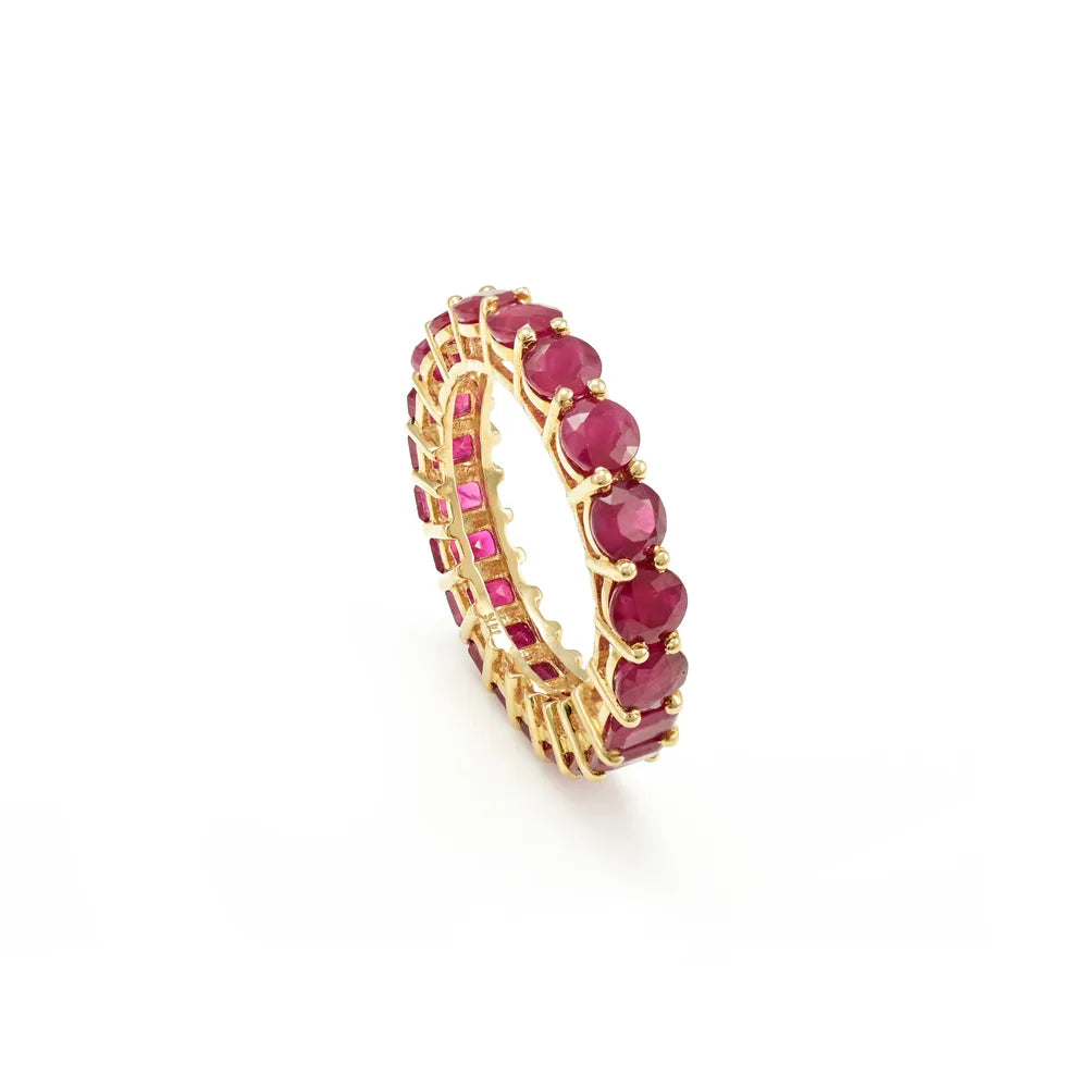 Trending Natural Precious Gemstone Ruby 14K Yellow Gold Eternity Band Ring