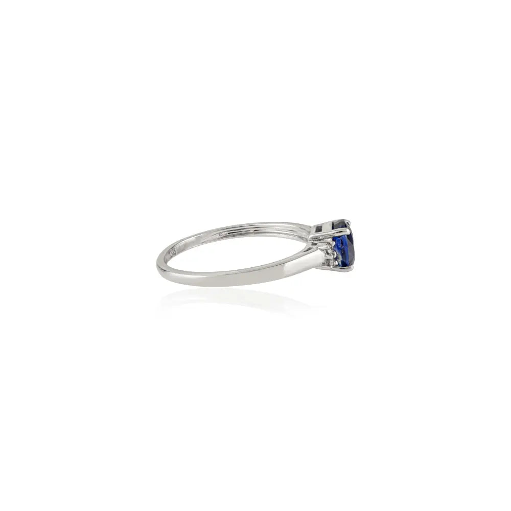 Prong Setting Blue Sapphire & Diamond Daily Wear Minimal Ring 14K Solid White Gold Jewelry