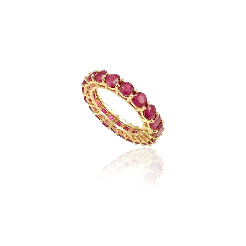 Trending Natural Precious Gemstone Ruby 14K Yellow Gold Eternity Band Ring