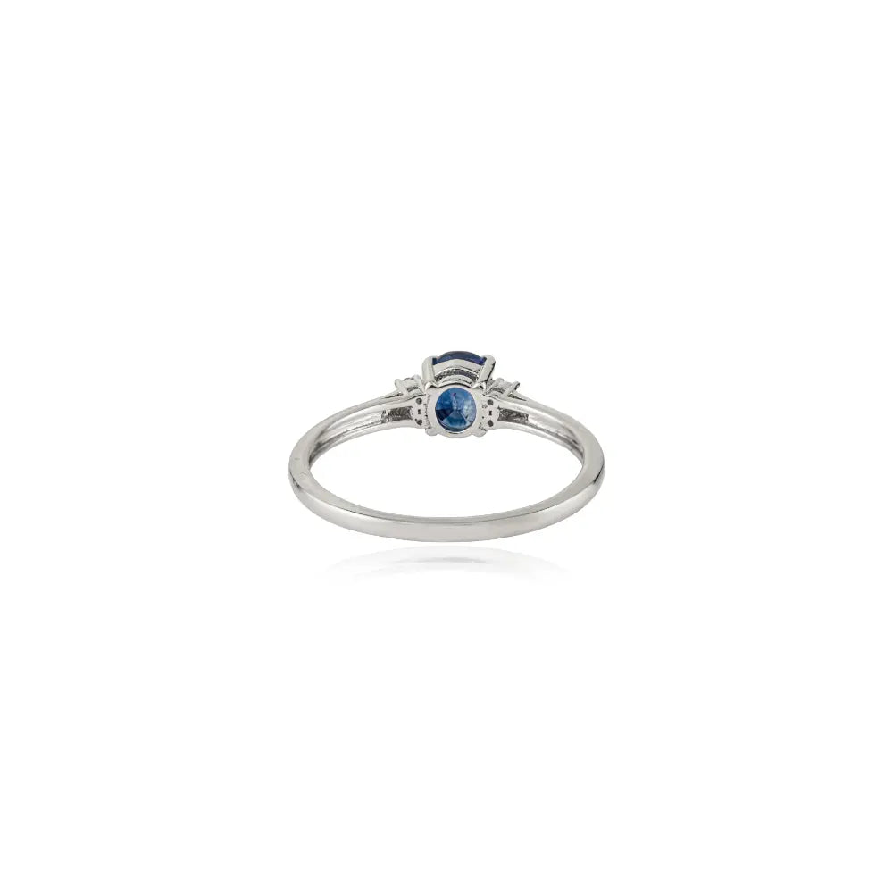Prong Setting Blue Sapphire & Diamond Daily Wear Minimal Ring 14K Solid White Gold Jewelry