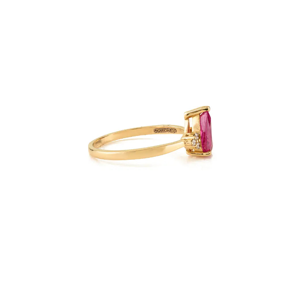 Minimal Simple Design Ruby & Diamond Engagement Gemstone Ring K14 Yellow Gold