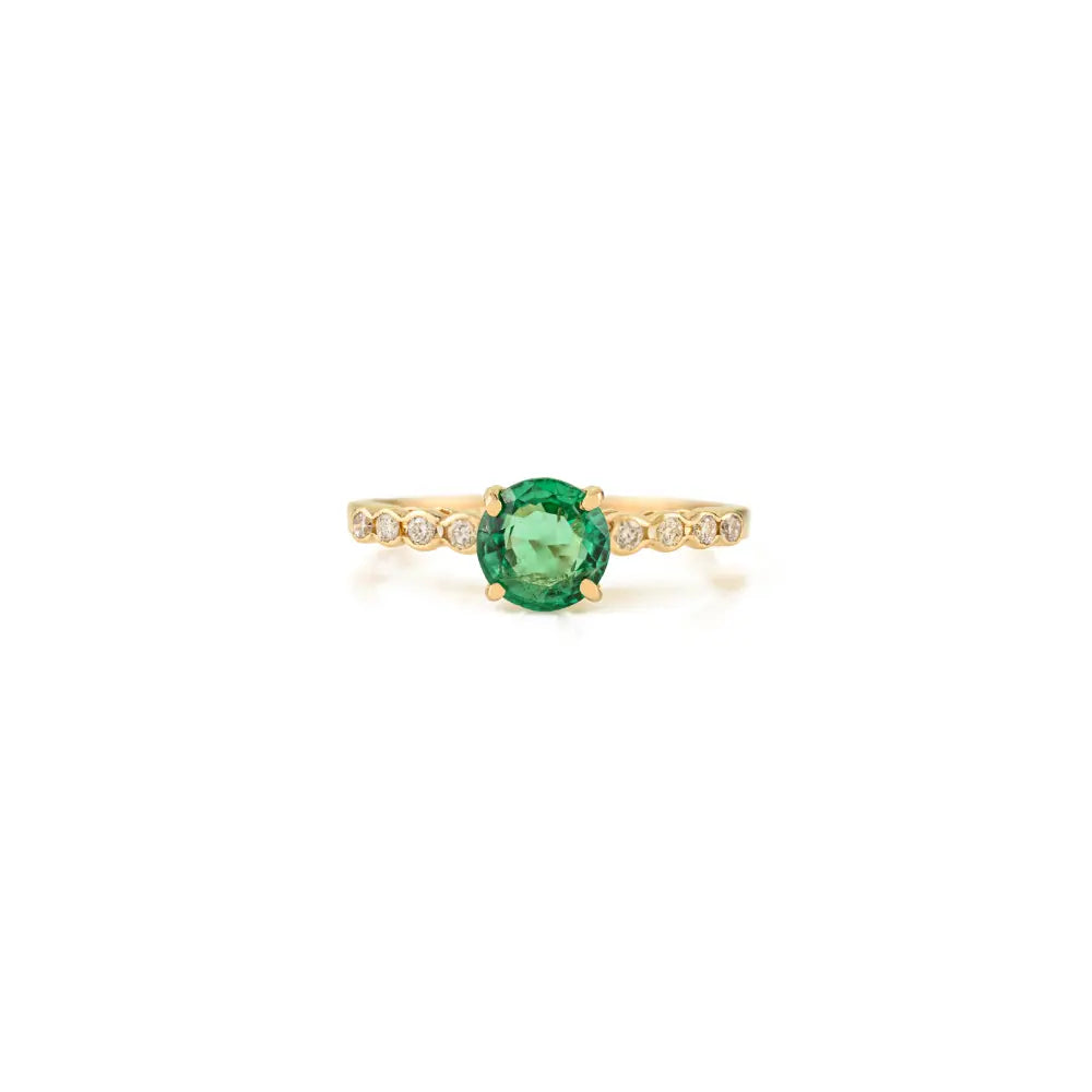 5.6 MM Round Gemstone Emerald & Diamond Engagement Ring Everyday Jewelry 14K Yellow Gold