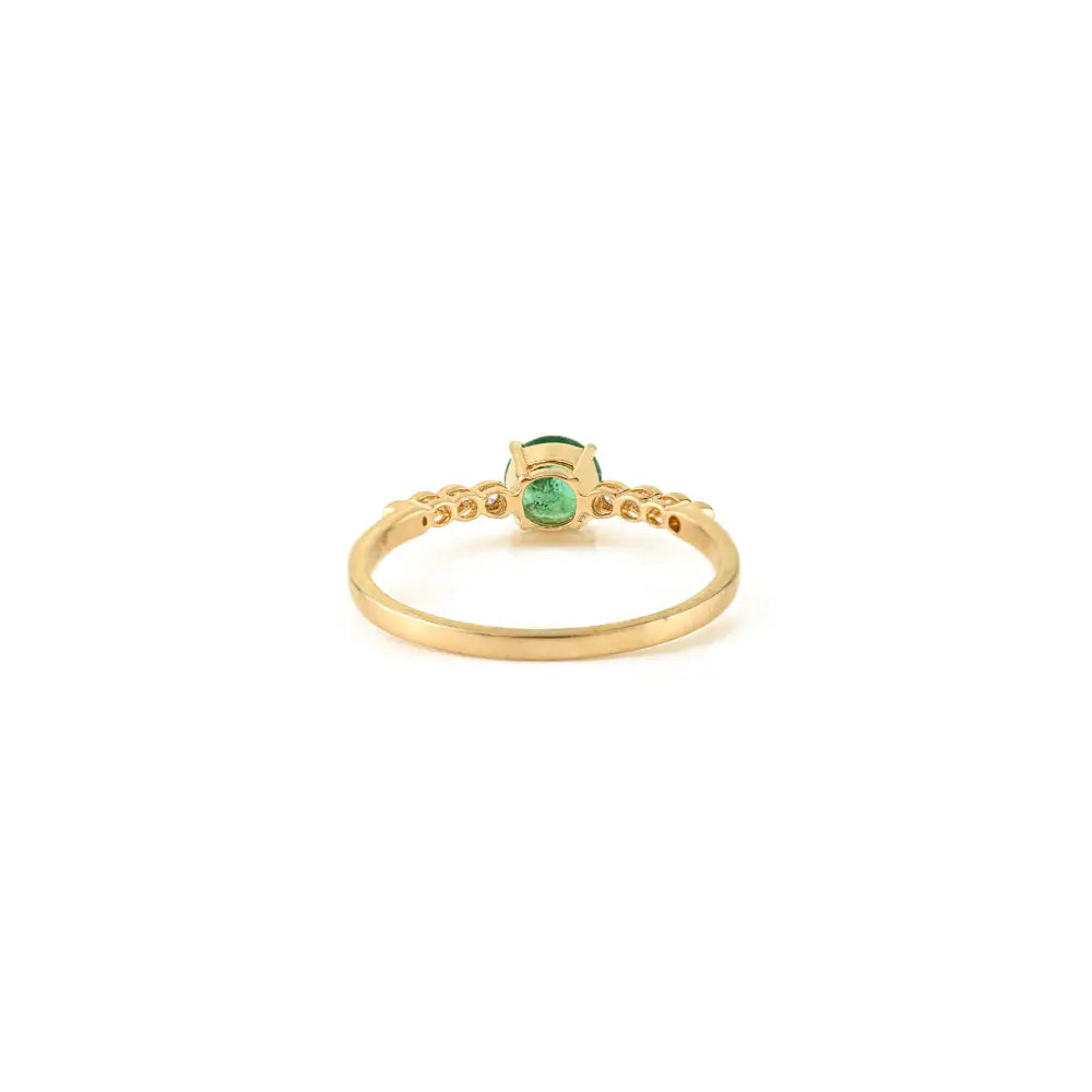 5.6 MM Round Gemstone Emerald & Diamond Engagement Ring Everyday Jewelry 14K Yellow Gold