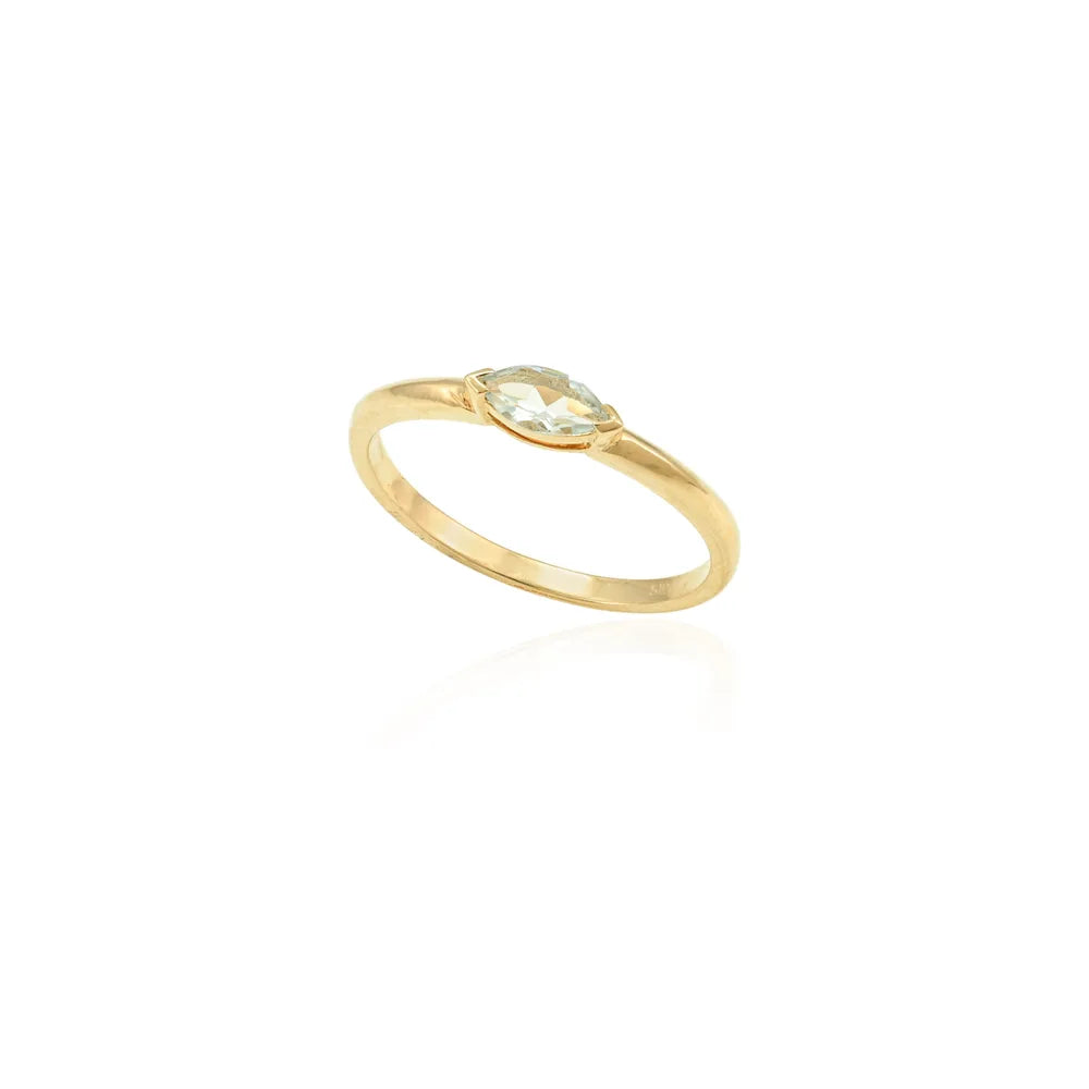 Minimal Jewelry Natural Aquamarine 14K Solid Yellow Gold Full Stackable Band Ring