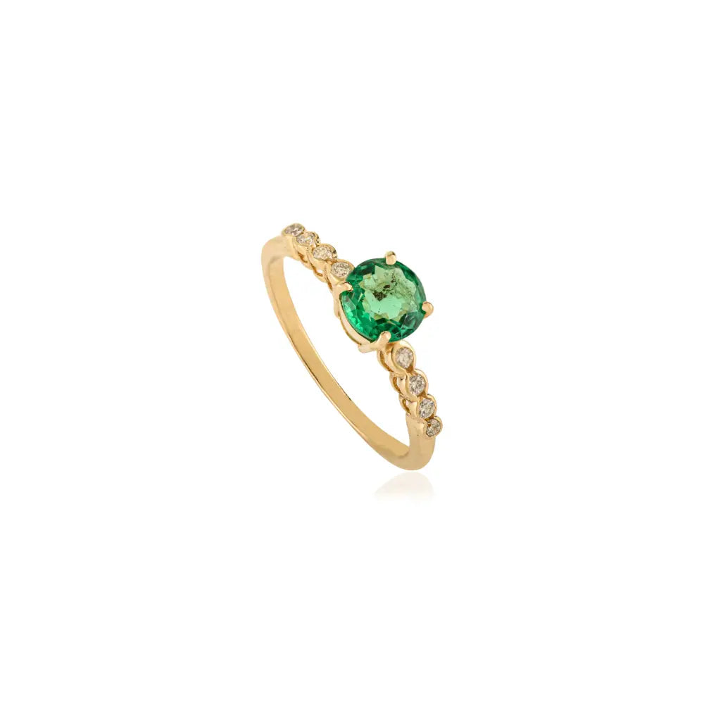 5.6 MM Round Gemstone Emerald & Diamond Engagement Ring Everyday Jewelry 14K Yellow Gold