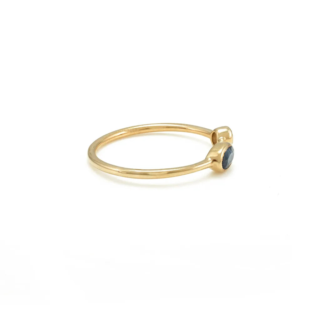 Minimal Jewelry Natural Blue Sapphire & Diamond 14K Yellow Gold Stackable Band Ring