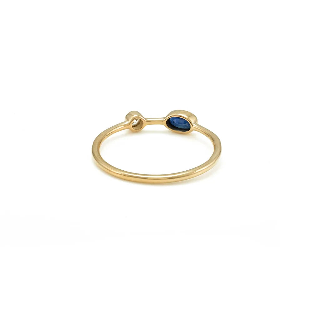 Minimal Jewelry Natural Blue Sapphire & Diamond 14K Yellow Gold Stackable Band Ring