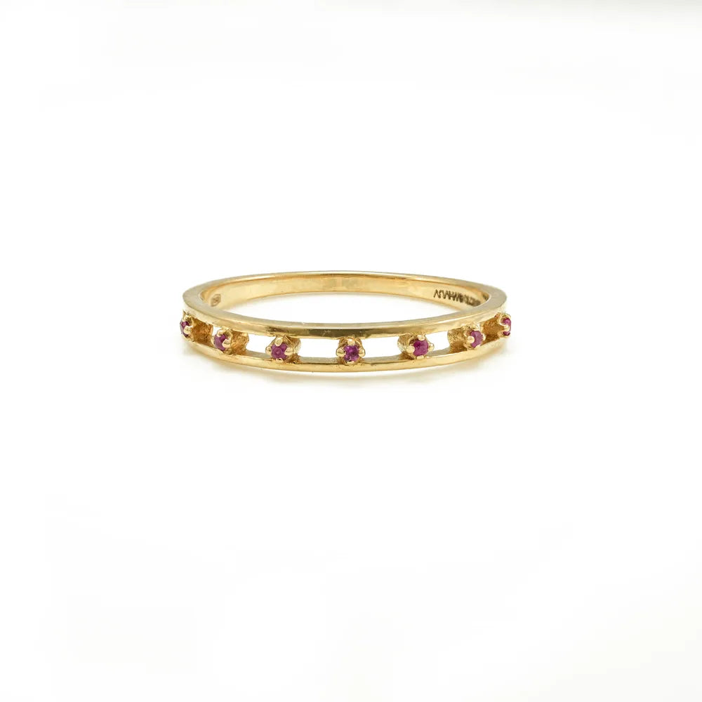 Minimal Jewelry Natural Ruby 18K Solid Yellow Gold Promise Band Ring