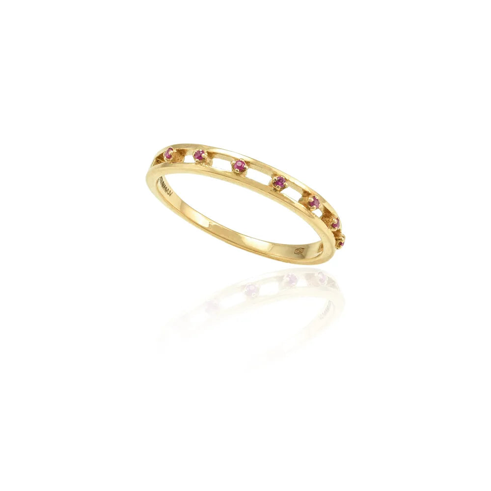 Minimal Jewelry Natural Ruby 18K Solid Yellow Gold Promise Band Ring