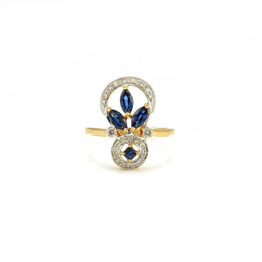 Classic Hot Selling Product Natural Blue Sapphire & Diamond 18K Solid Yellow Gold Flower Design Ring