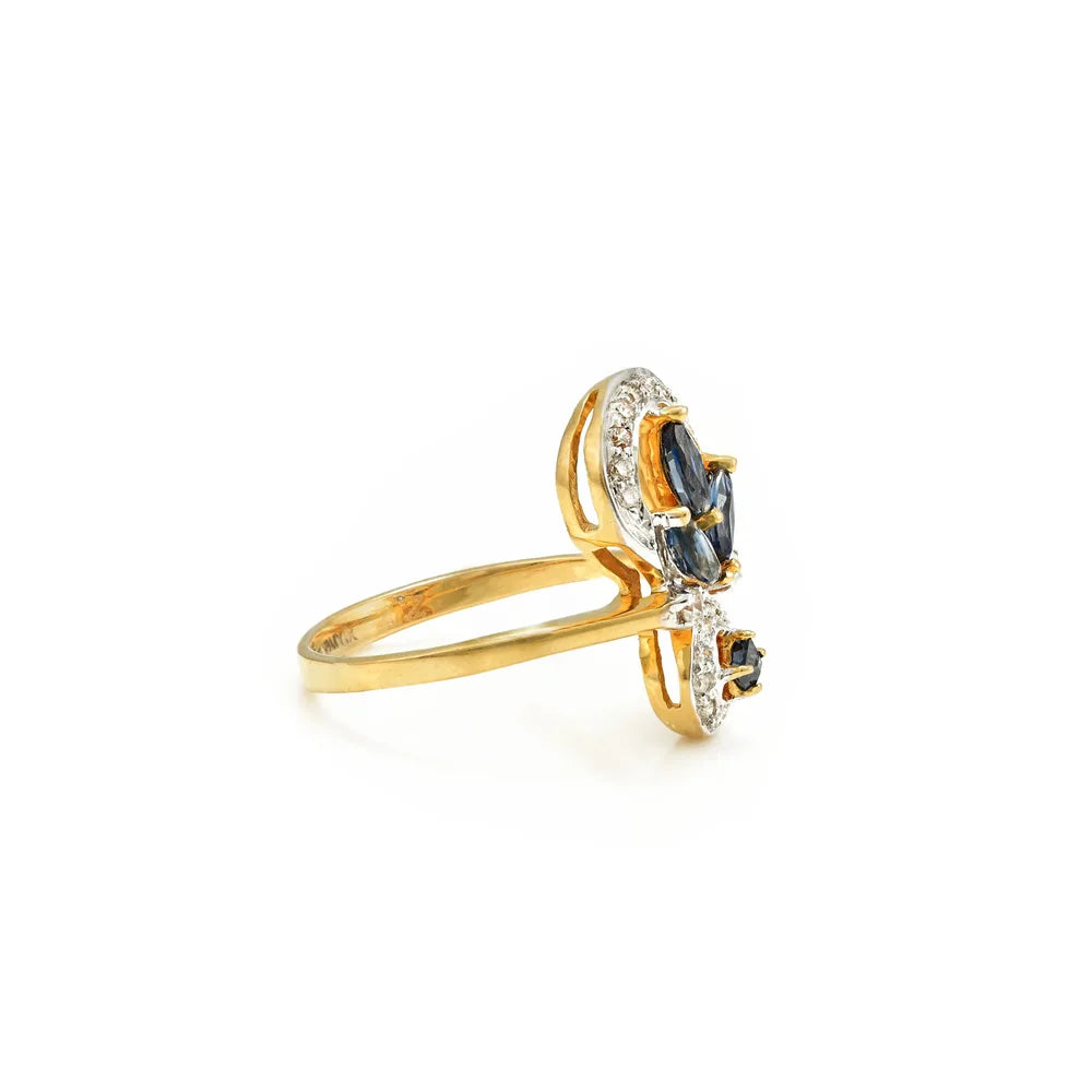 Classic Hot Selling Product Natural Blue Sapphire & Diamond 18K Solid Yellow Gold Flower Design Ring