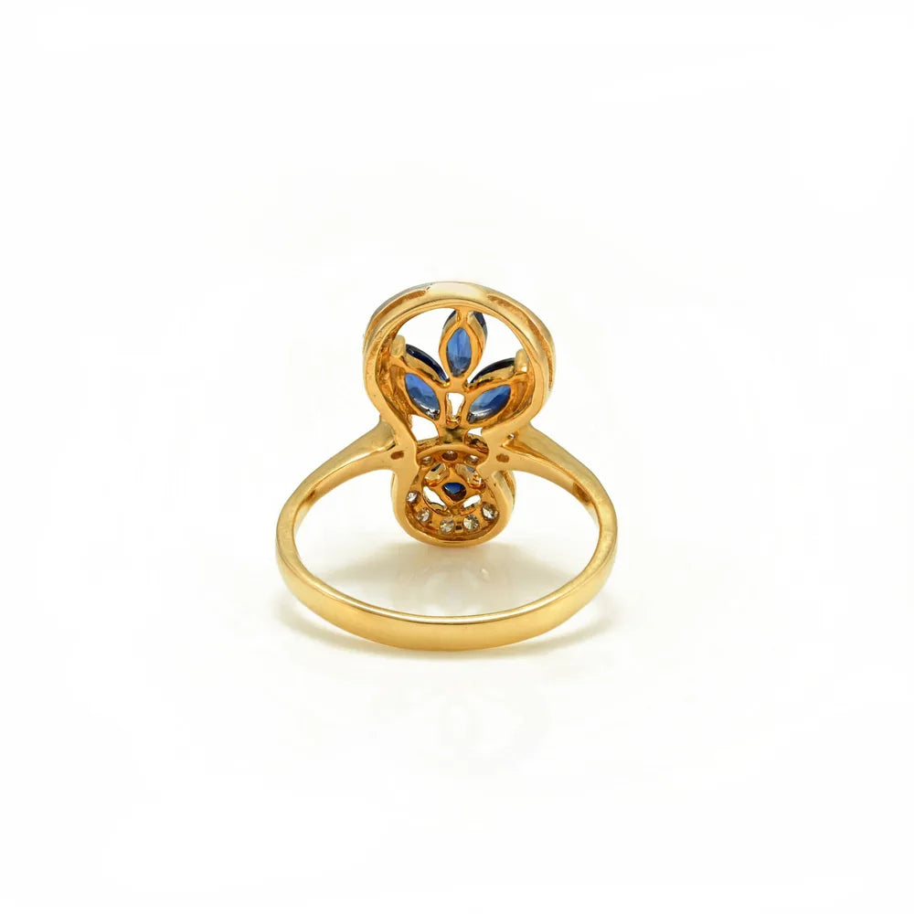 Classic Hot Selling Product Natural Blue Sapphire & Diamond 18K Solid Yellow Gold Flower Design Ring