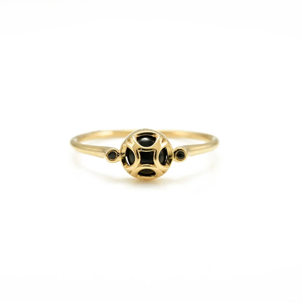 Minimal Jewelry Natural Black Onyx 18K Solid Yellow Gold Stackable Band Ring