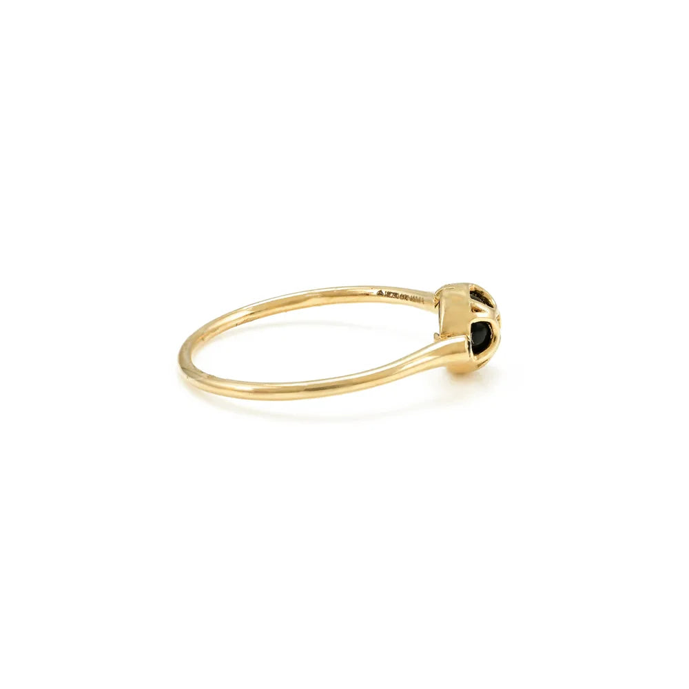 Minimal Jewelry Natural Black Onyx 18K Solid Yellow Gold Stackable Band Ring