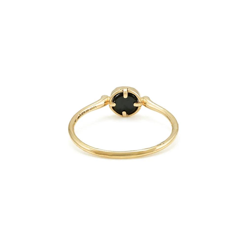 Minimal Jewelry Natural Black Onyx 18K Solid Yellow Gold Stackable Band Ring